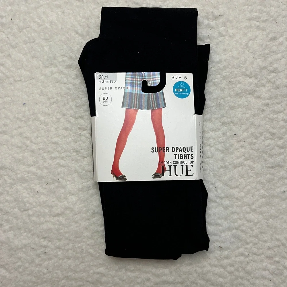 HUE Tights Womens‎ Size 5 Black Super Opaque Smooth Control Top U6820 90 Denier